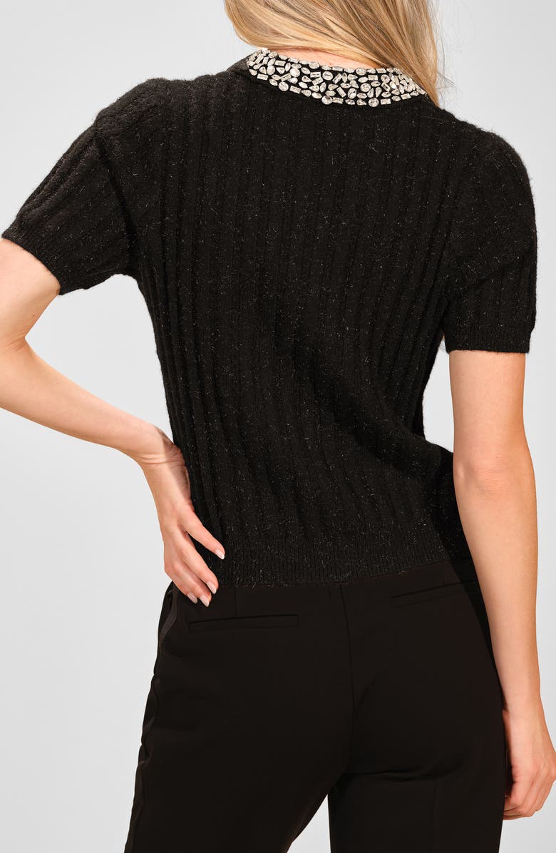 Isaac Mizrahi New York Crystal Accent Polo Sweater, Alternate, color, Black