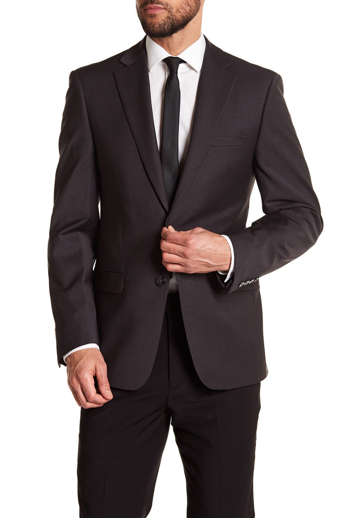 Calvin Klein Solid Gray Wool Suit Suit Separate Jacket