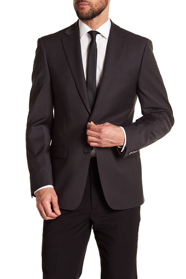 Solid Gray Wool Suit Suit Separate Jacket, Main, color, CHARCOAL