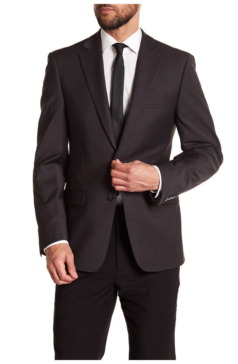 Calvin Klein Solid Gray Wool Suit Suit Separate Jacket, Main, color, 