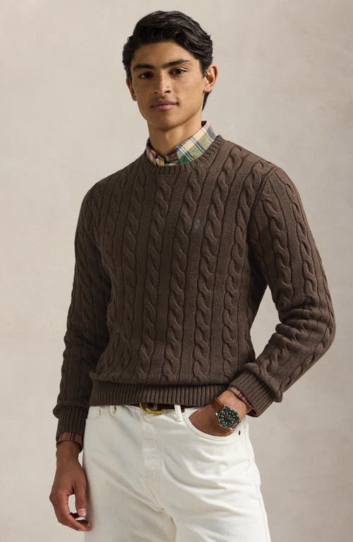 Polo Ralph Lauren Cable Knit Cotton Crewneck Sweater In Brown