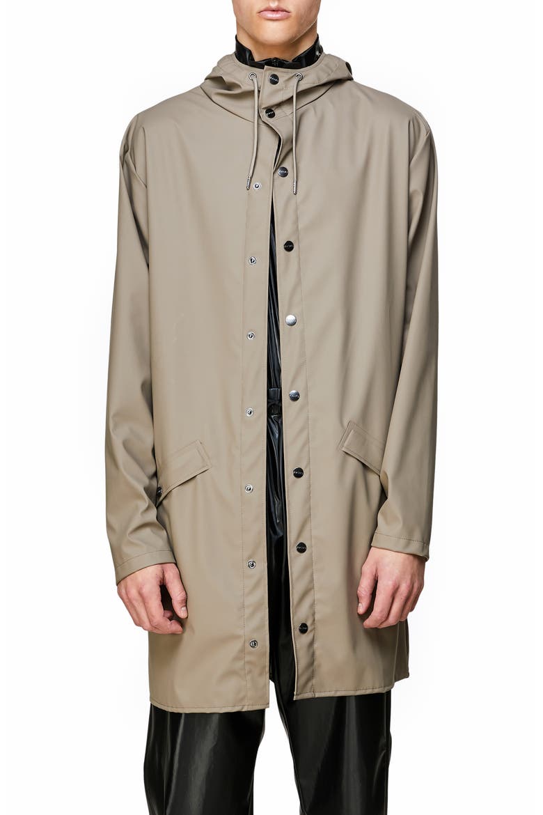 Waterproof Hooded Long Rain Jacket, Main, color, TAUPE