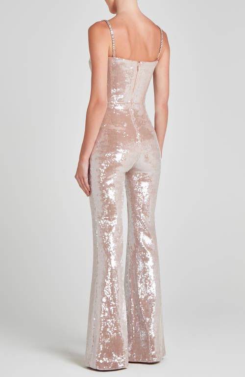 Nadine Merabi Lucinda Sequin Sleeveless Flare Jumpsuit In Light Nude