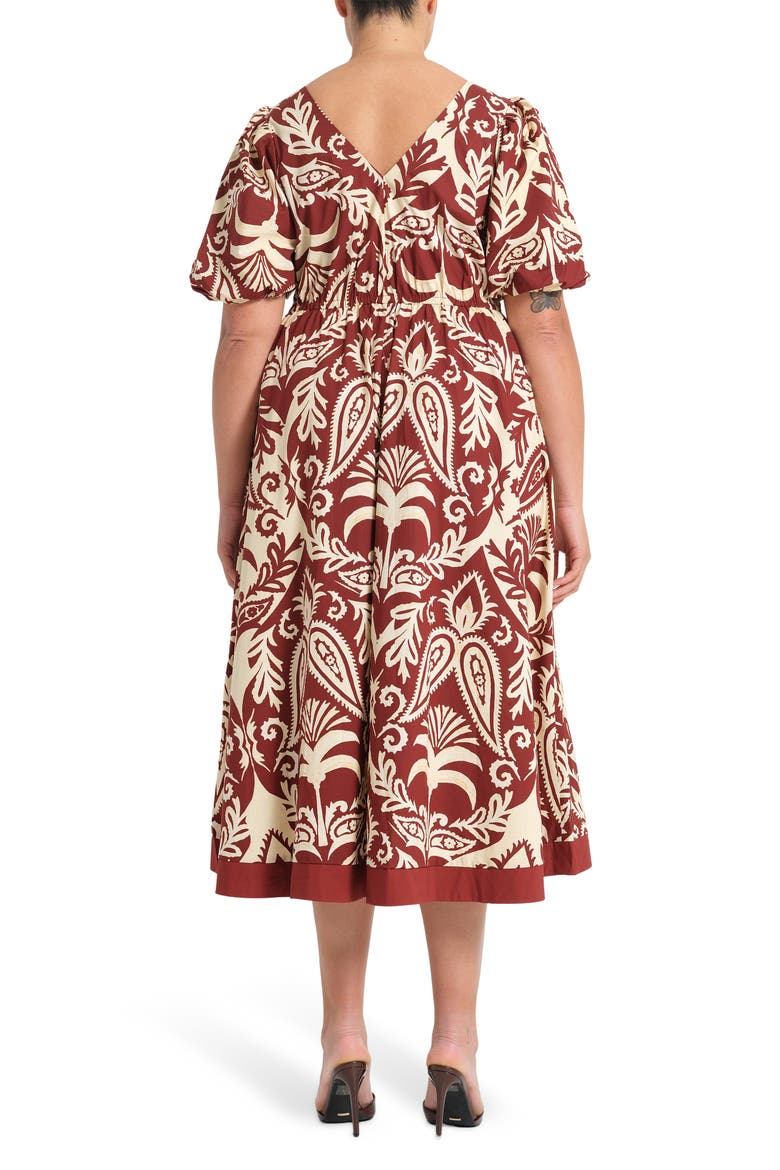 Aurela Paisley Keyhole Fit & Flare Cotton Midi Dress, Alternate, color, TERRACOTTA
