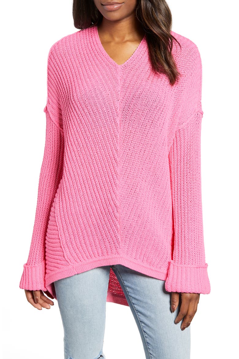 Cuffed Sleeve Sweater, Main, color, PINK SACHET