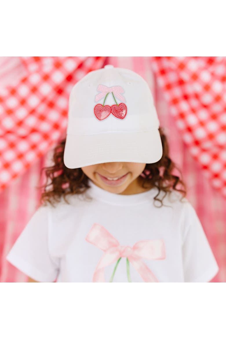 Cherry Sequin Patch Baseball Hat, Alternate, color, White