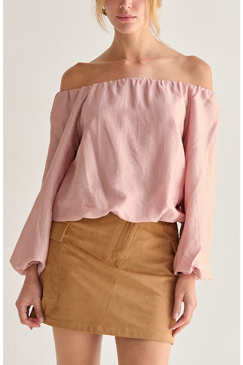 Off Shoulder Crinkle Blouse, Main, color, Dusty Pink