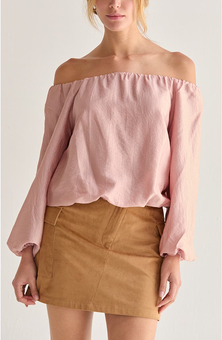 CRESCENT Off Shoulder Crinkle Blouse, Main, color, Dusty Pink