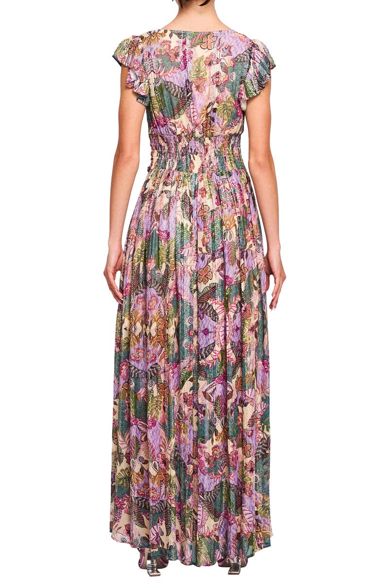 CIEBON Jennsen Ruched Flutter Sleeve Maxi Dress, Alternate, color, Purple