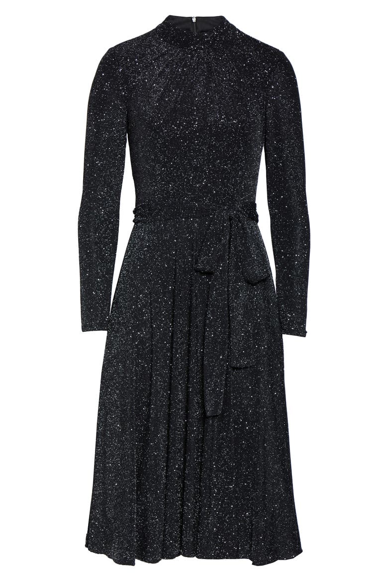 Glitter Long Sleeve Mock Neck Dress, Alternate, color, BLACK/ SILVER