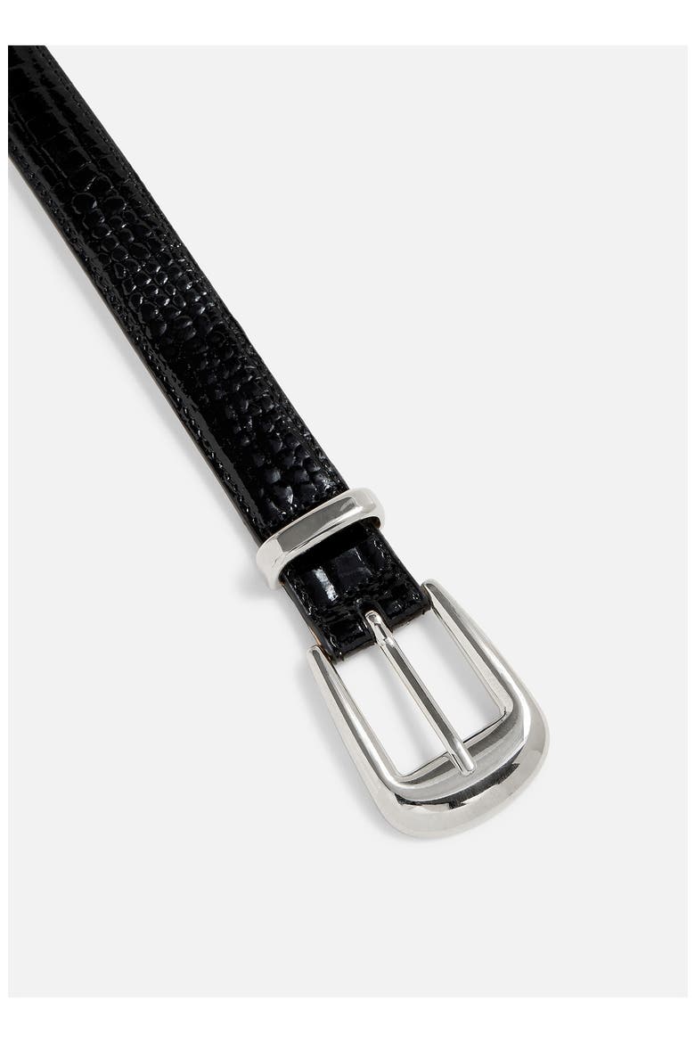 No. 16 Crocodile Texture Leather Belt, Alternate, color, BLACK CROC/ SILVER