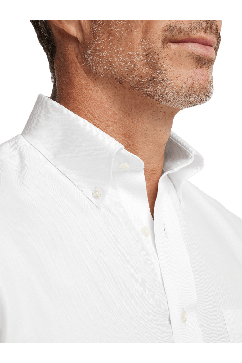 Non-iron Cotton Herringbone Button Down Collar Dress Shirt, Alternate, color, White