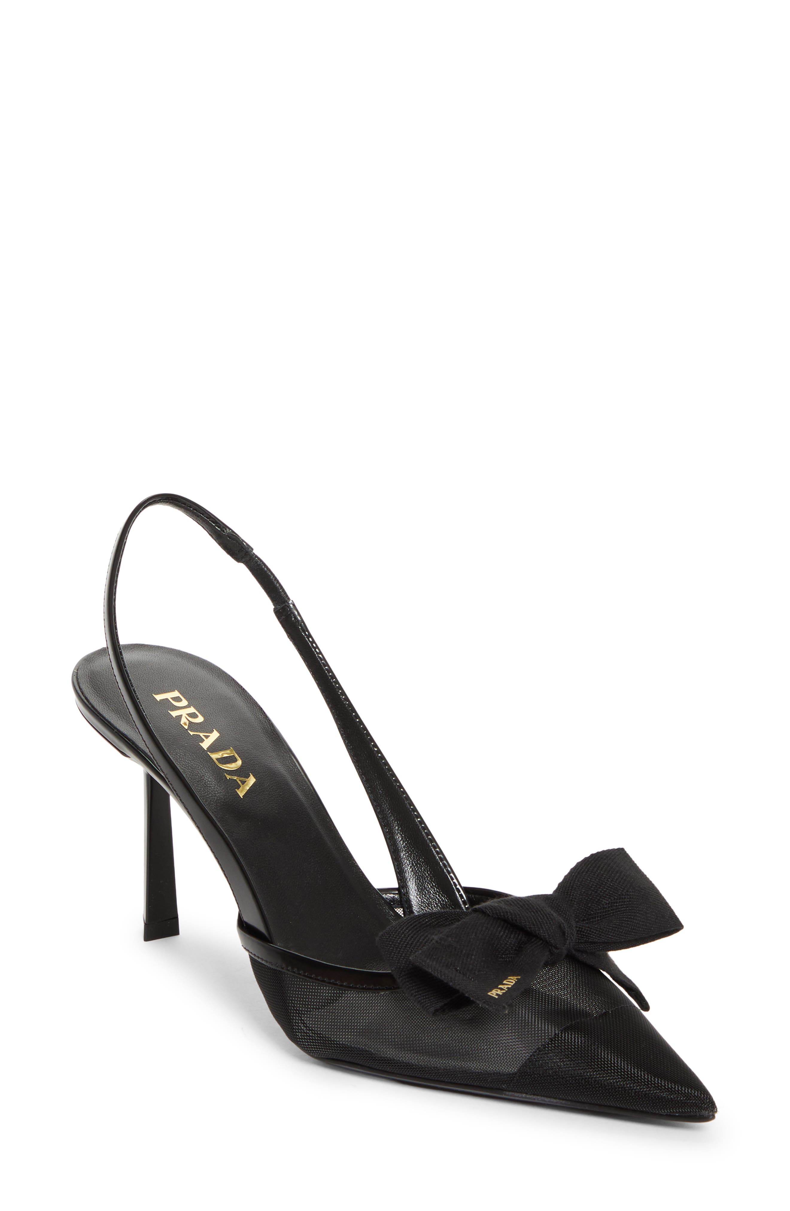 Prada Mesh Bow Slingback Pump, Main, color, Nero