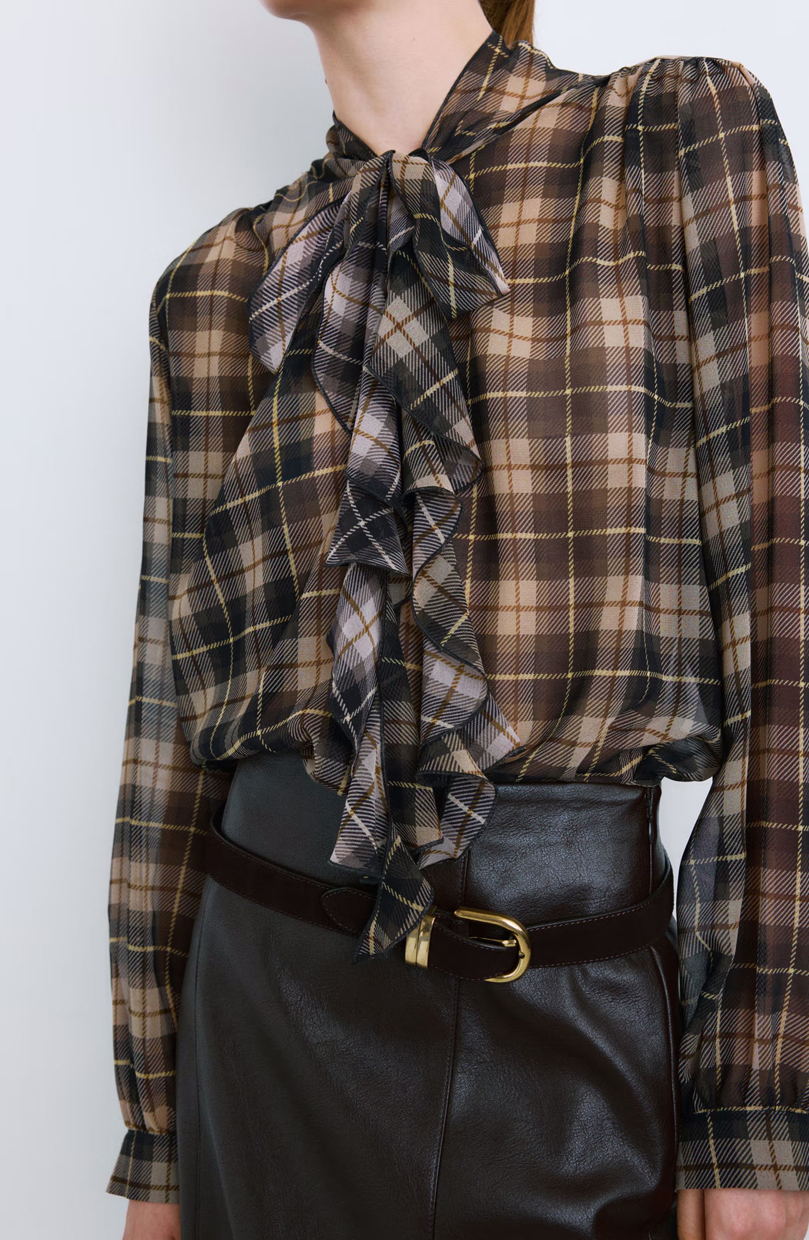 Scott Plaid Pussybow Top - image 2