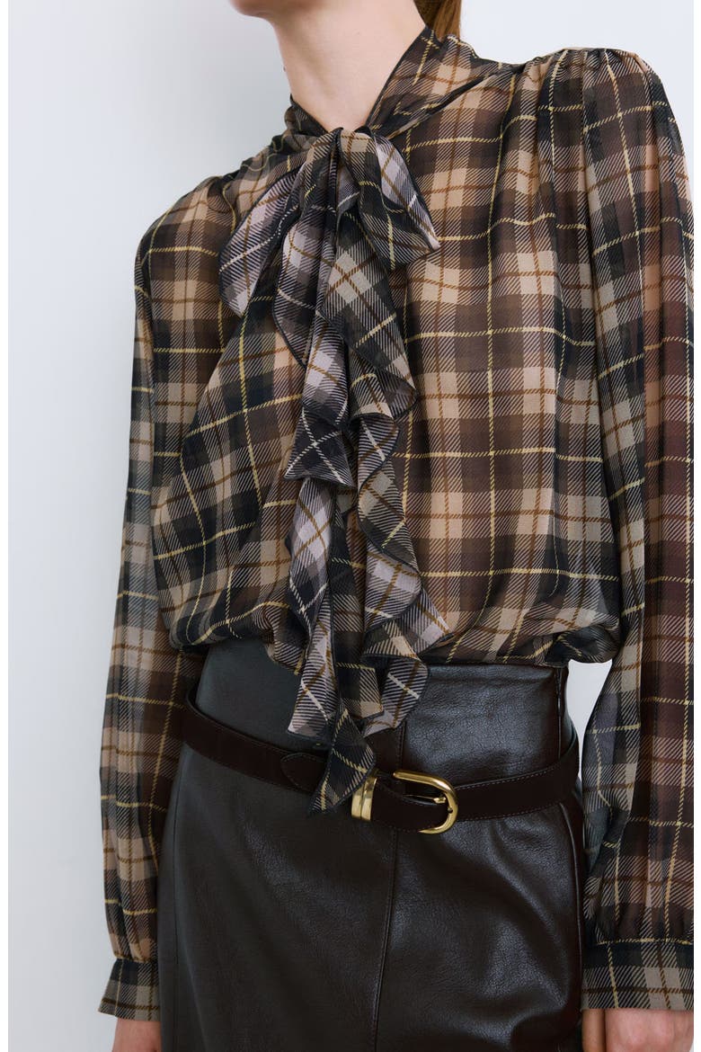 Scott Plaid Pussybow Top, Alternate, color, BLACK