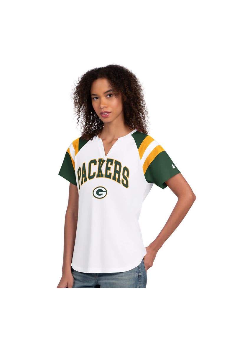 Women's Starter  White Green Bay Packers Game On Notch Neck T-Shirt, Main, color, White