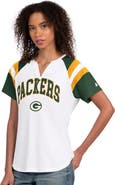 STARTER Women's Starter White Green Bay Packers Game On Notch Neck T-Shirt