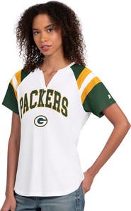 STARTER Women's Starter White Green Bay Packers Game On Notch Neck T-Shirt