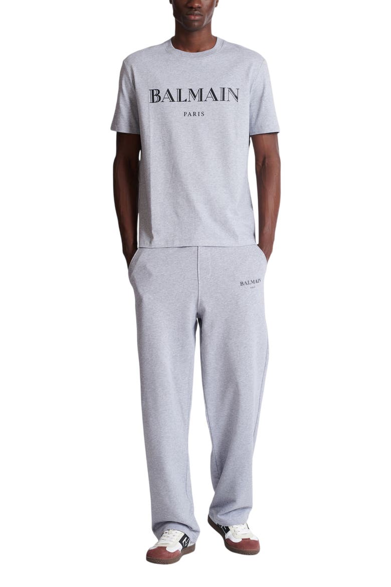 T-Shirt with Balmain Print, Alternate, color, grey