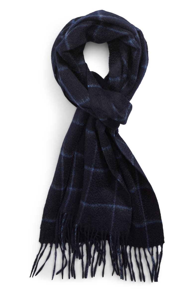 Cashmere Grid Scarf, Main, color, NAVY PEACOAT