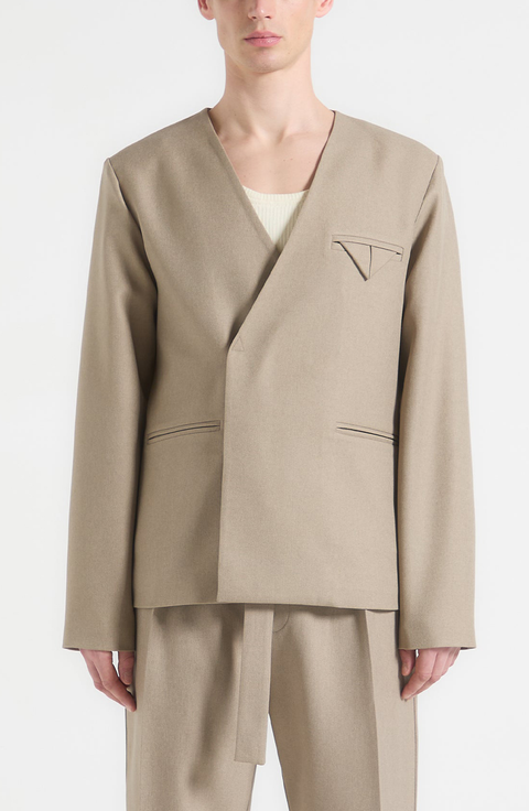 Colin Collarless Double Breasted Minimal Blazer