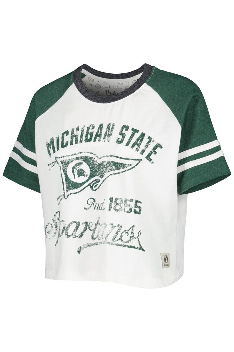 Women's Pressbox White Michigan State Spartans Melange Beaumont Cropped Raglan T-Shirt, Alternate, color, White