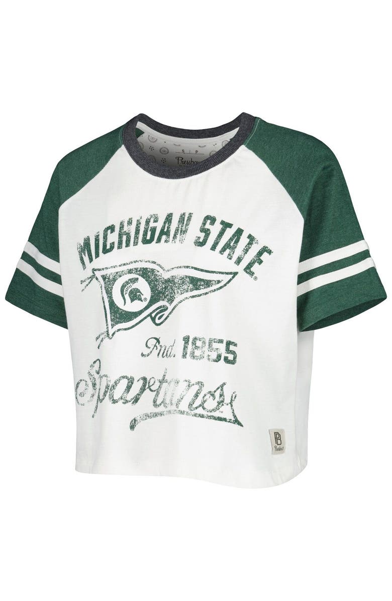 PRESSBOX Women's Pressbox White Michigan State Spartans Melange Beaumont Cropped Raglan T-Shirt, Alternate, color,