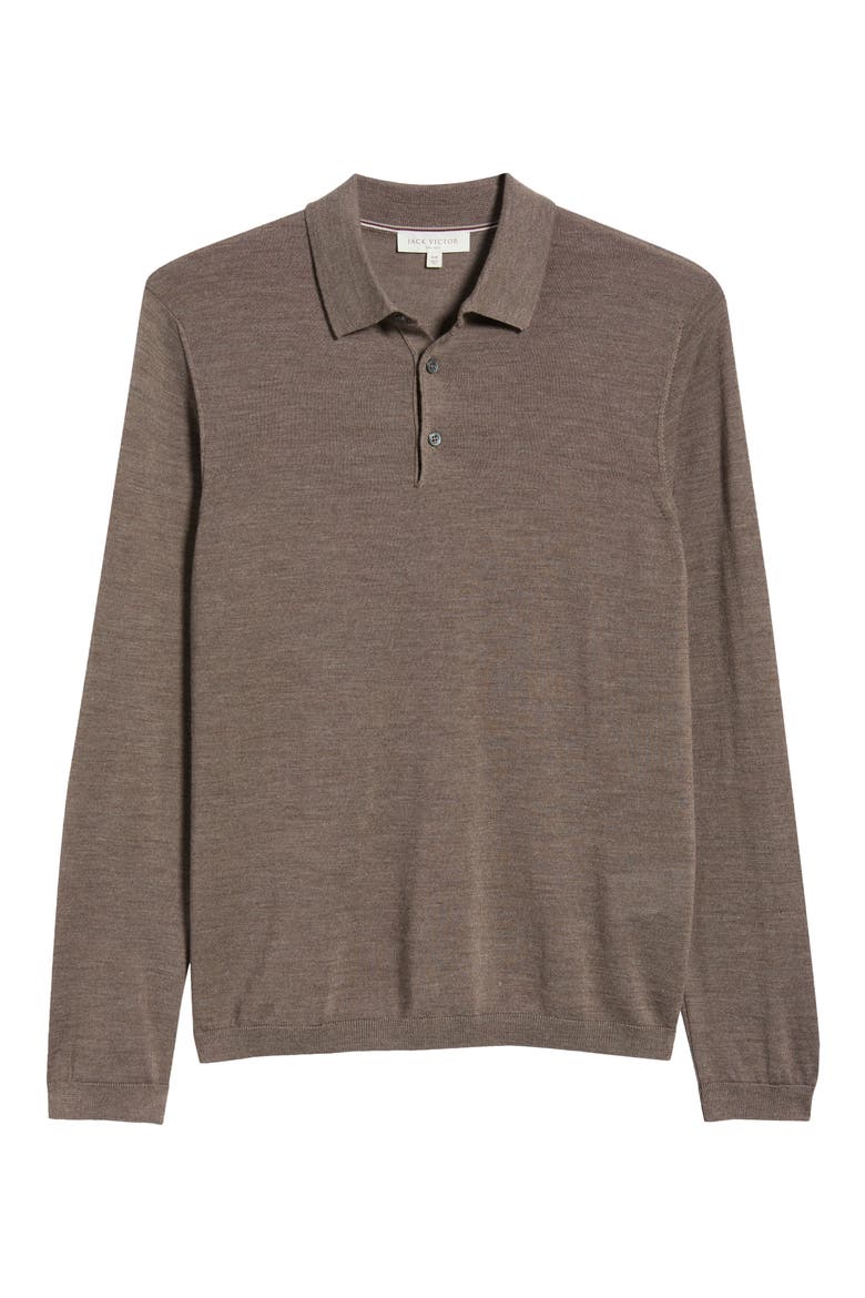 Wool & Silk Long Sleeve Polo, Alternate, color, TAUPE
