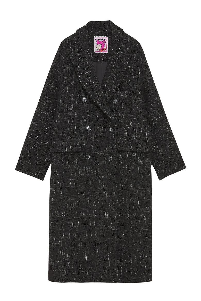 Wool-Blend Double-Breasted Coat, Alternate, color, Black