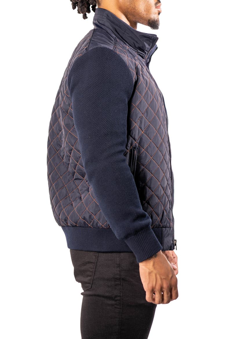 Big Diamond Mixed Media Quilted Bomber Jacket, Alternate, color, BLUE