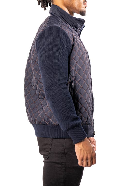 Maceoo Big Diamond Mixed Media Quilted Bomber Jacket In Blue