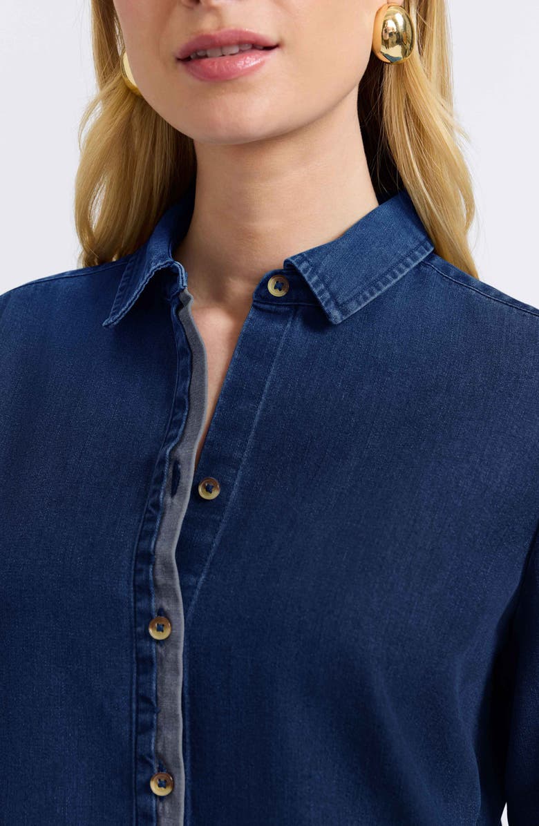 Foxcroft Charlie Denim Button-Up Shirt, Alternate, color, Dark Wash