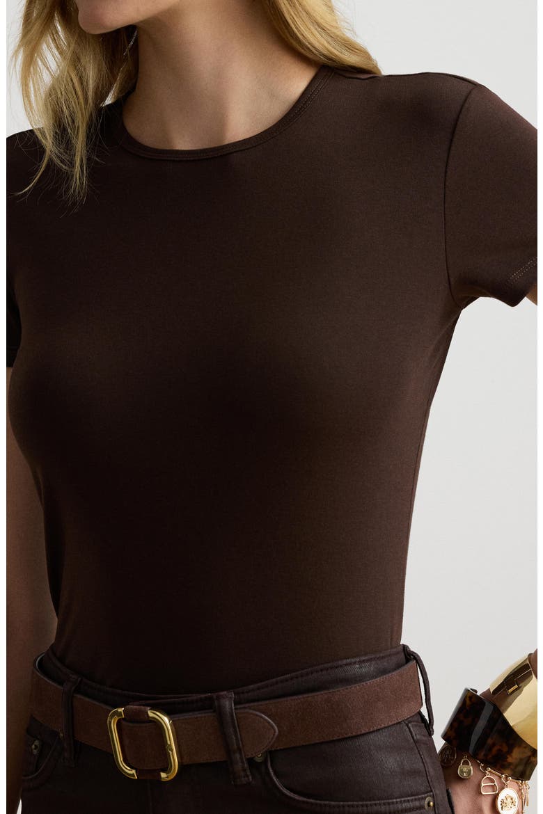 Ribbed Short Sleeve Top, Alternate, color, BROWN