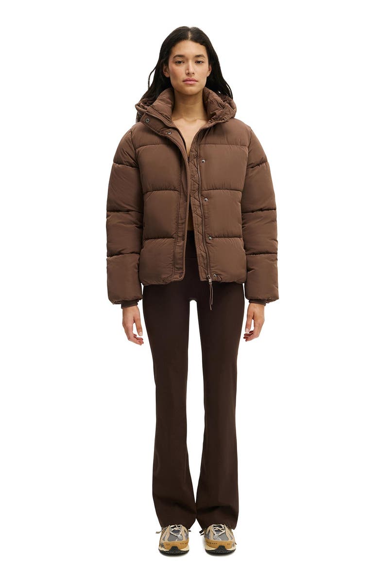 COTTON ON BODY Women's Active The Mother Puffer Removable Hood Jacket, Alternate, color, Deep Taupe