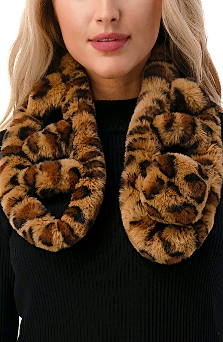 MARCUS ADLER Faux Fur Pom Collar Scarf, Alternate, color, Leopard