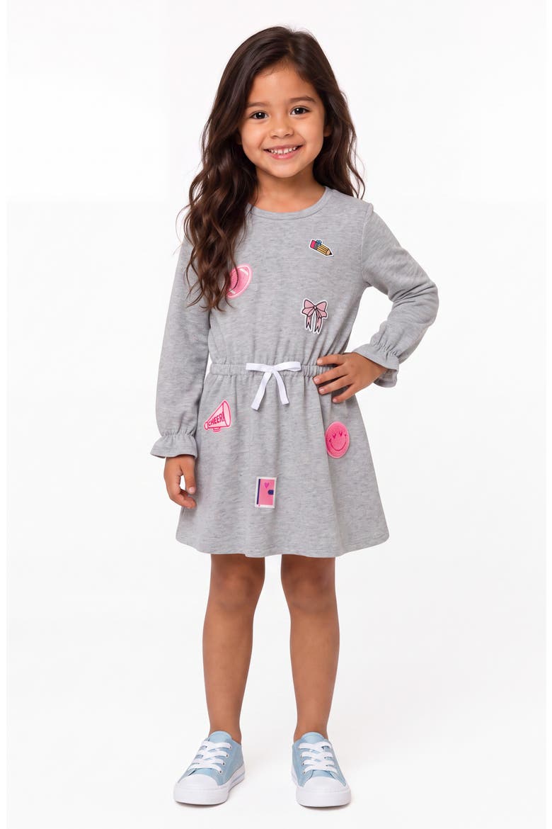 Kids' Bow Appliqué Long Sleeve Dress, Alternate, color, GREY PATCHES