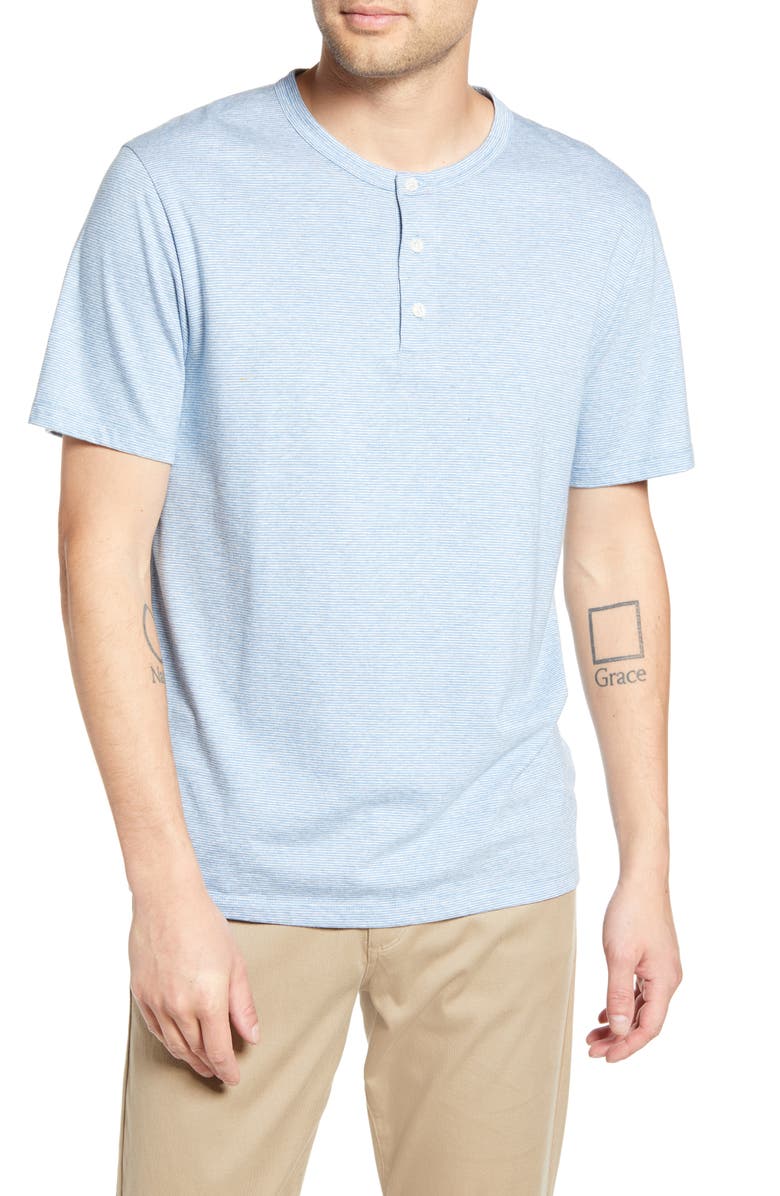 Vince Stripe Cotton Blend Henley T-Shirt, Main, color,