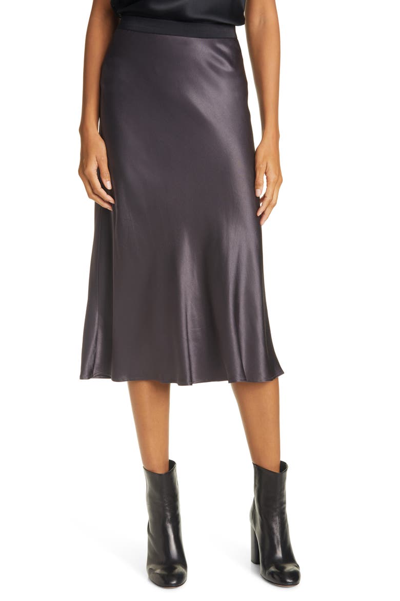 Berlin Satin Midi Skirt, Main, color, SLATE