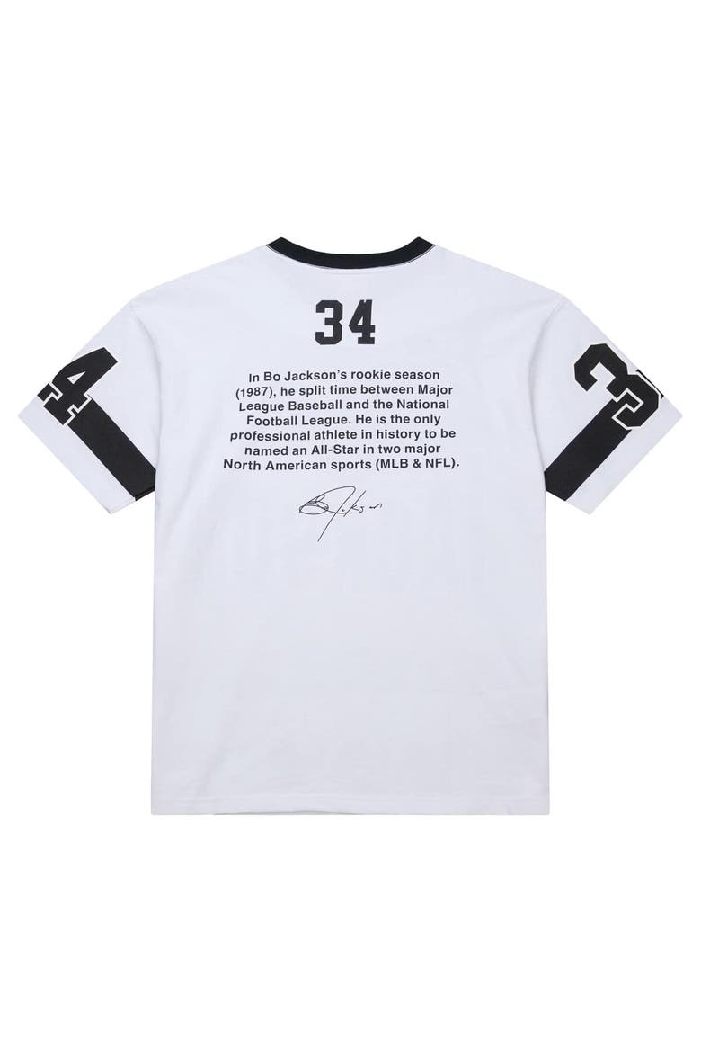 Men's Mitchell & Ness Bo Jackson White Las Vegas Raiders Name & Number Team Origins Vintage Logo T-Shirt, Alternate, color, White