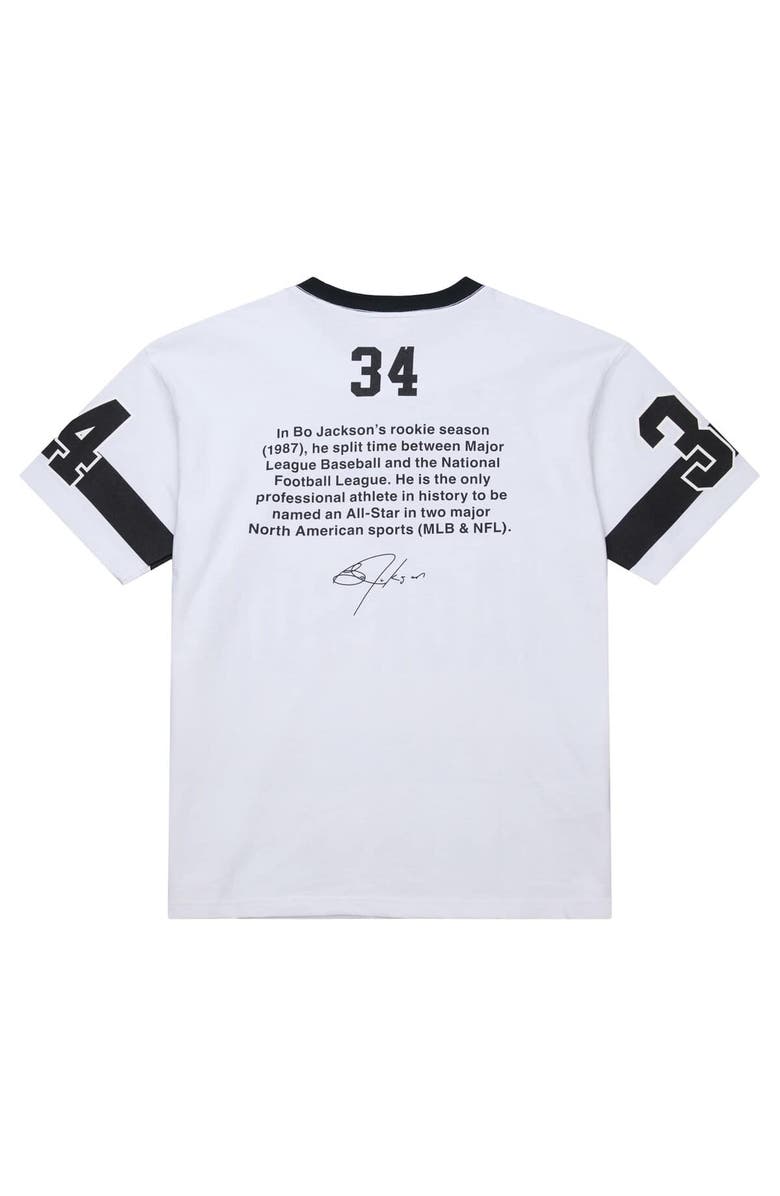 Mitchell
Ness Men
s Mitchell
Ness Bo Jackson White Las Vegas Raiders Name
Number Team Origins Vintage Logo T-Shirt, Alternate, color, White