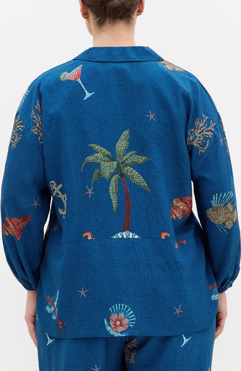 City Chic Tia Oversize Tie Front Top, Alternate, color, Navy Sea Bdr