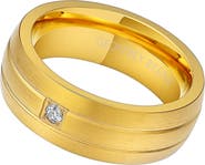 GEOFFREY BEENE Men's Brushed Stainless Steel Cubic Zirconia Band Ring