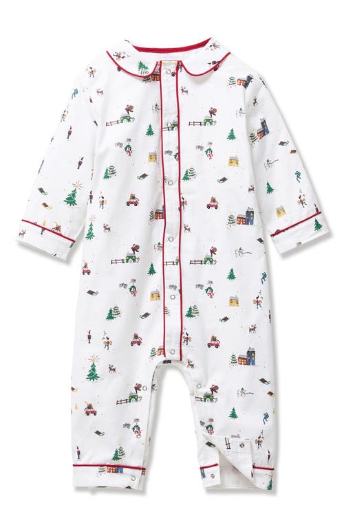 Petite Plume Cambridge Holiday Town One-Piece Brushed Twill Pajamas in White 
