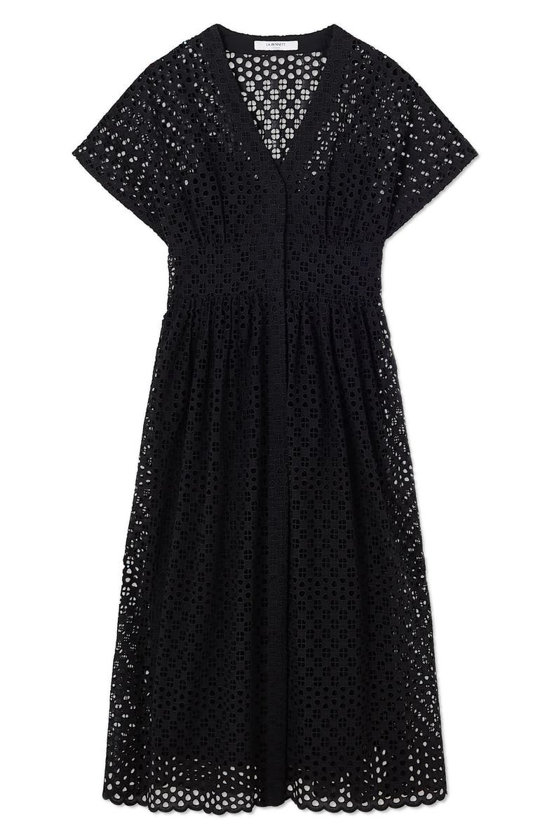 LK Bennett Vivienne Broderie Anglaise Midi Dress, Alternate, color, Black