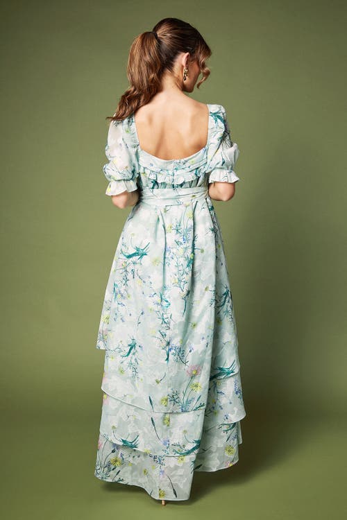 Coast Short Sleeve Printed Chiffon Midi Dress In Green