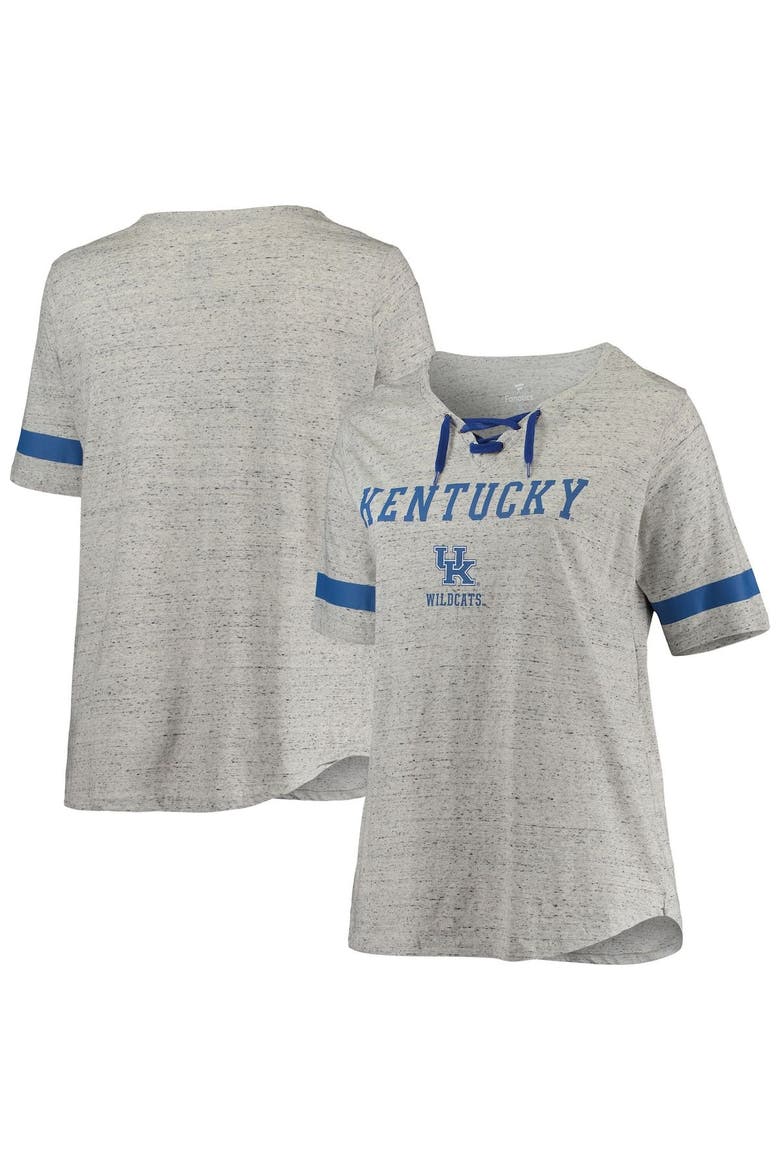 Women's Heathered Gray/Royal Kentucky Wildcats Plus Size Lace-Up V-Neck T-Shirt, Main, color, Heather Gray
