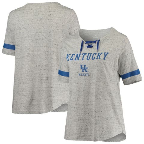 Women's Heathered Gray/Royal Kentucky Wildcats Plus Size Lace-Up V-Neck T-Shirt