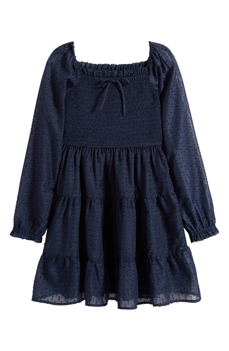 Ava & Yelly Kids' Smocked Long Sleeve Dress, Main, color, Navy