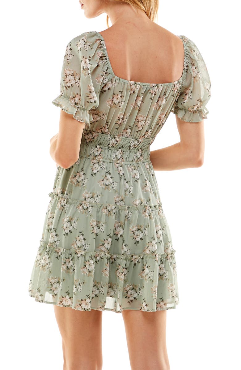 Row A Floral Puff Sleeve Tiered Minidress | Nordstromrack