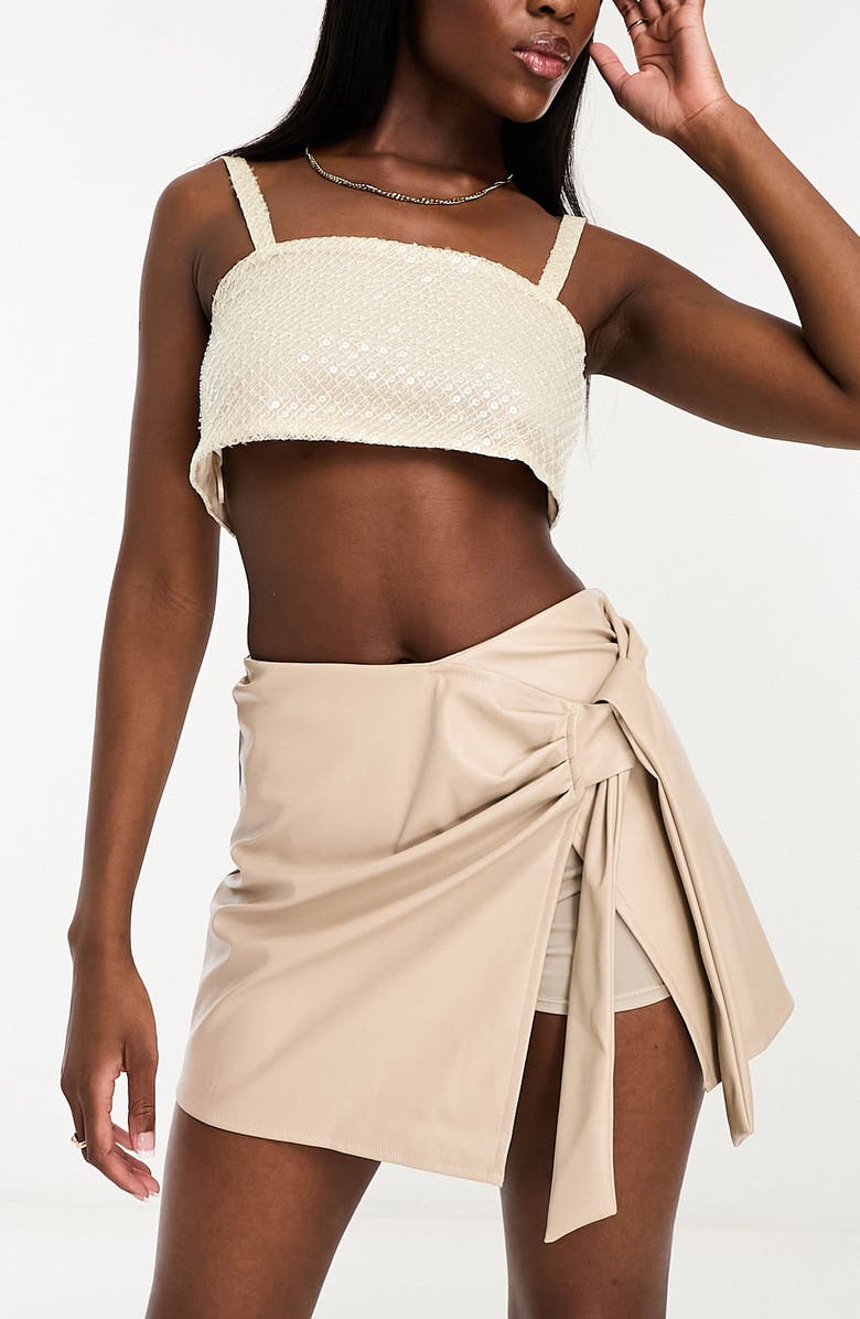 ASOS DESIGN Faux Leather Wrap Skort, Alternate, color,